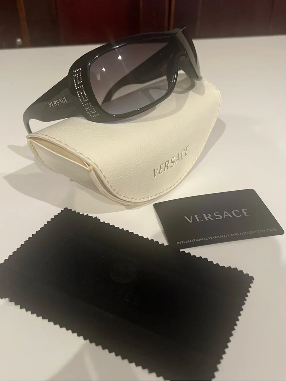 VINTAGE Y2K VERSACE Wrap Around SUNGLASSES With Case 90’s 80’s Black
